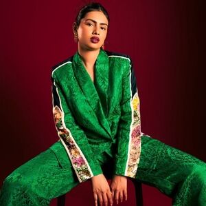 Rare Anamika Khanna H&M Collab Silk Linen Jacquard Jacket Pants Set XS / SZ 4